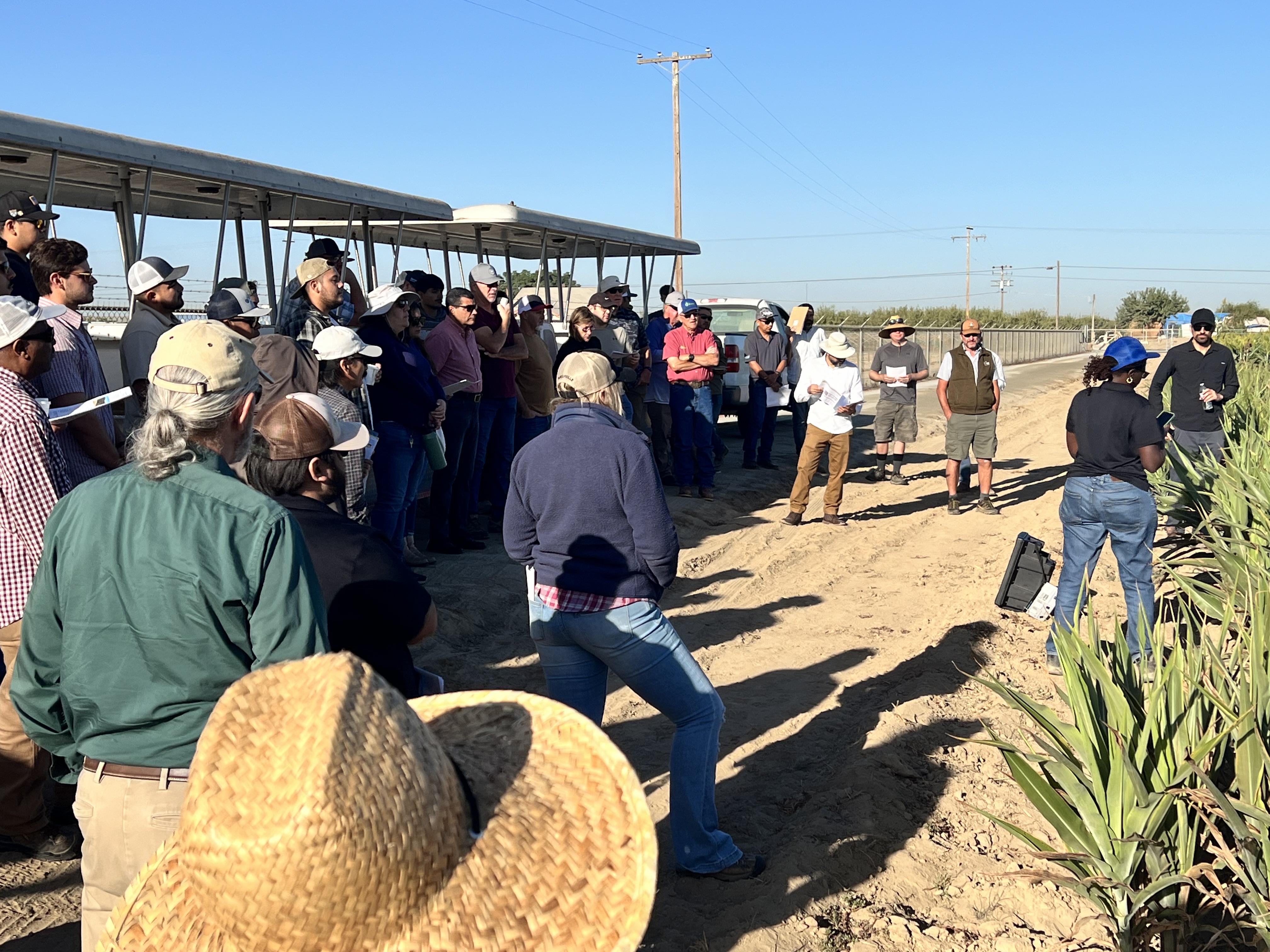 A crowd assembled around the field day presenter