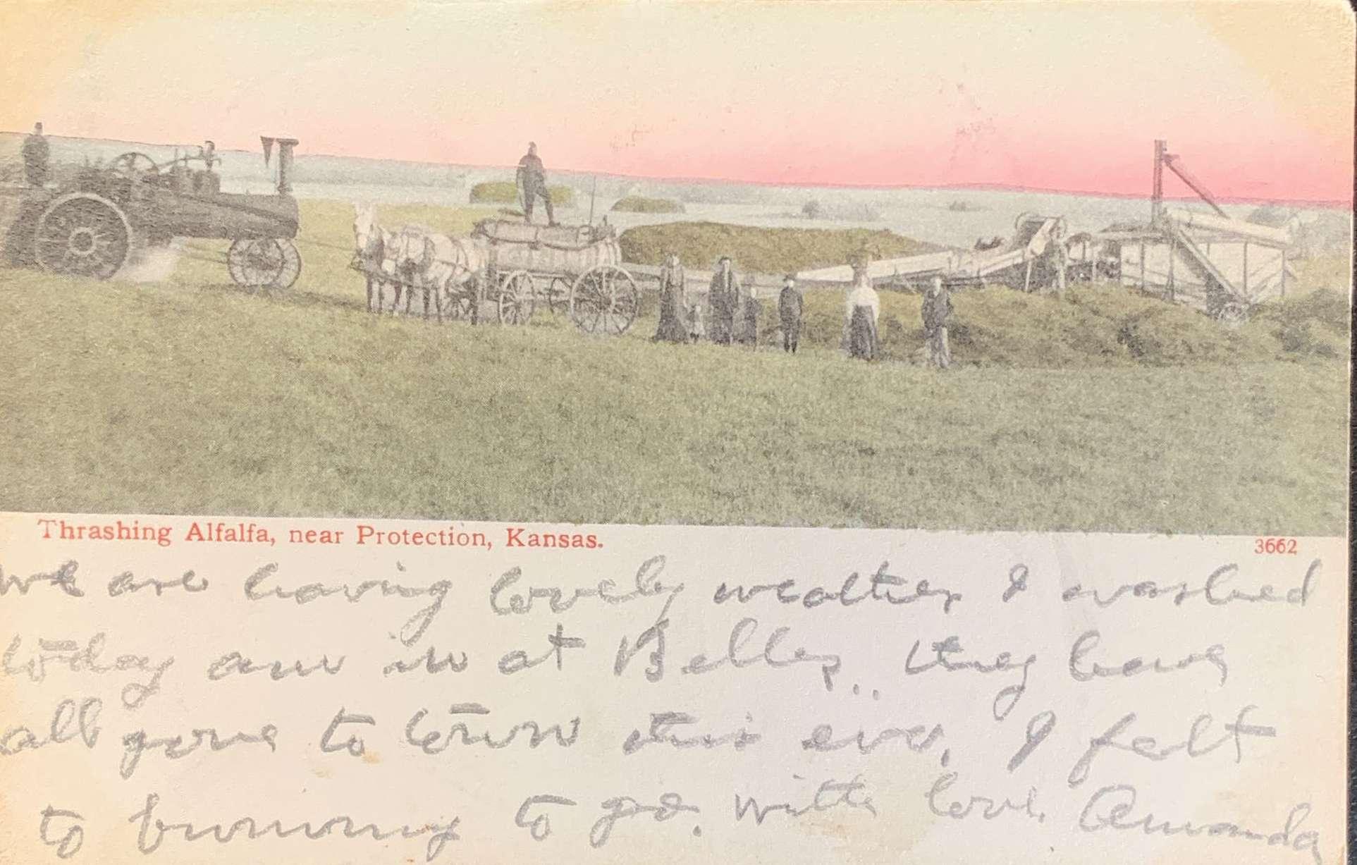Thrashing Alfalfa near Protection Kansas